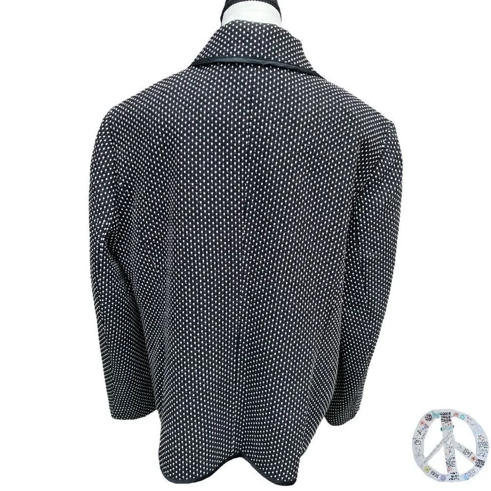 𝅺GERRY WEBER, vintage,BLACK & WHITE WOVEN PETER PAN COLLAR LINED BLAZER.SIZE 14 - Picture 4 of 11